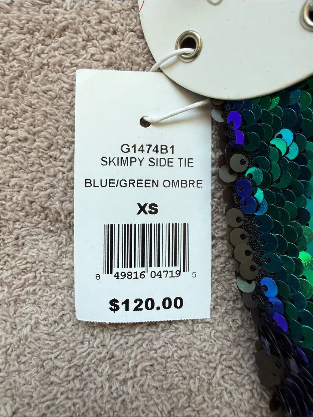 NEW - BEACH BUNNY x REVOLVE - Ariel Tie Side Skimpy - MERMAID BLUE/GREEN OMBRE - Picture 9 of 12